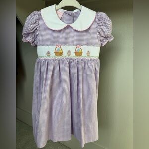 Purple Gingham Dress with Easter Embroidery